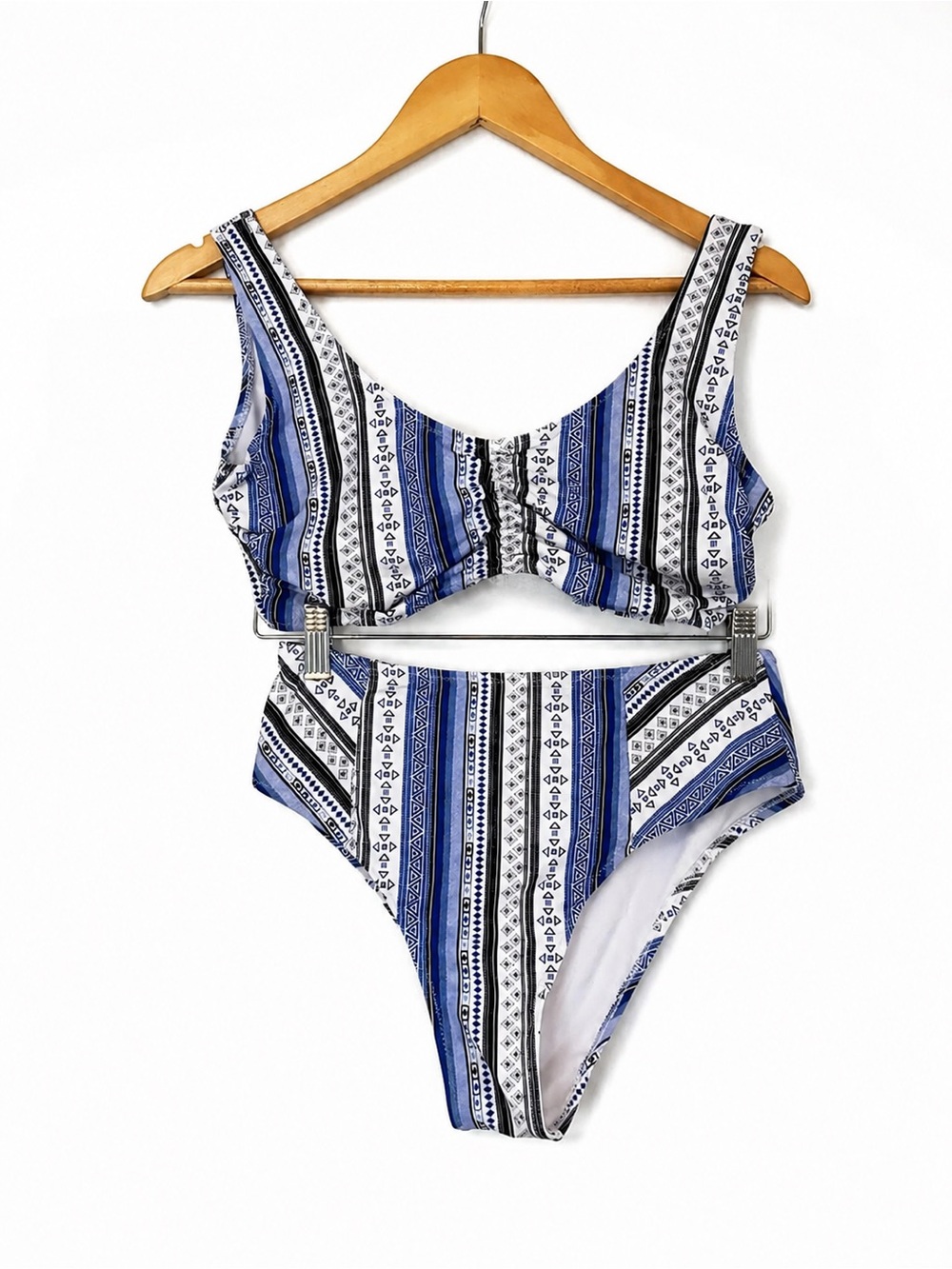 Cupshe Blue Geometric High-Waisted Two-Piece Swimsuit